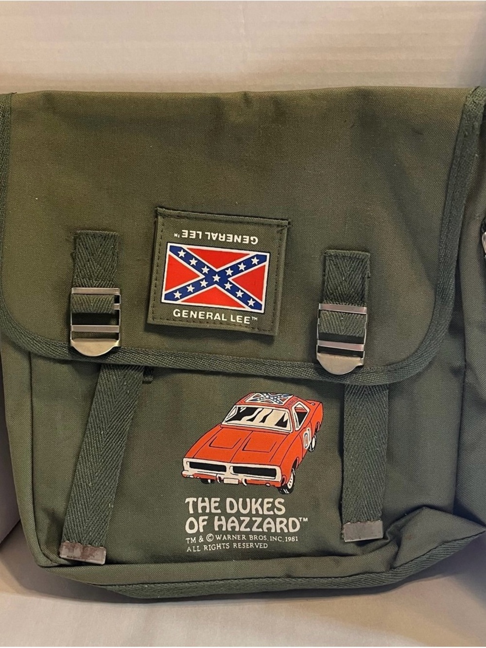 The Dukes of Hazzard General Lee Canvas Messenger Bag - Olive Green VINTAGE